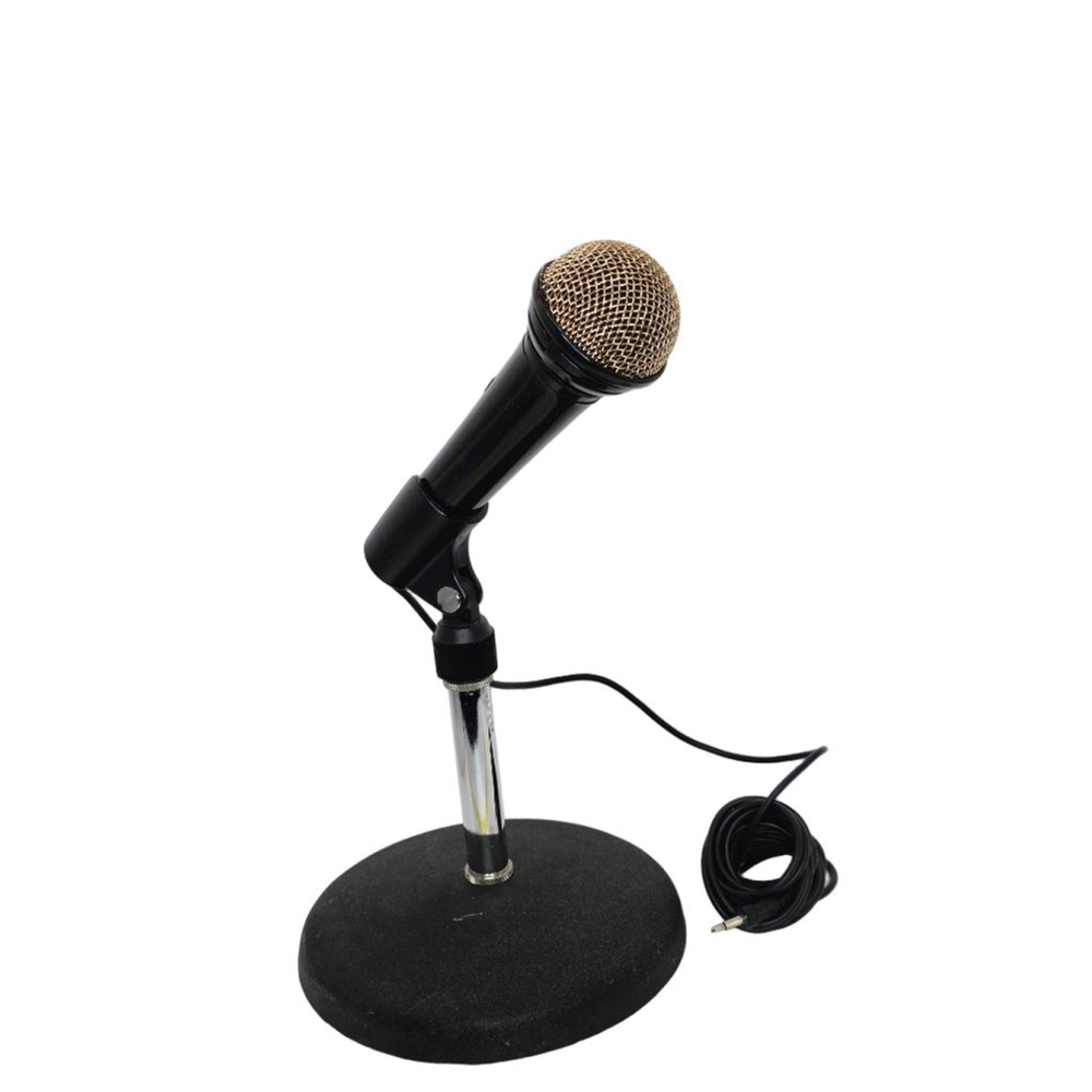 Dynamic Desktop Microphone – Black & Gold Mesh Grille | Tabletop Stand